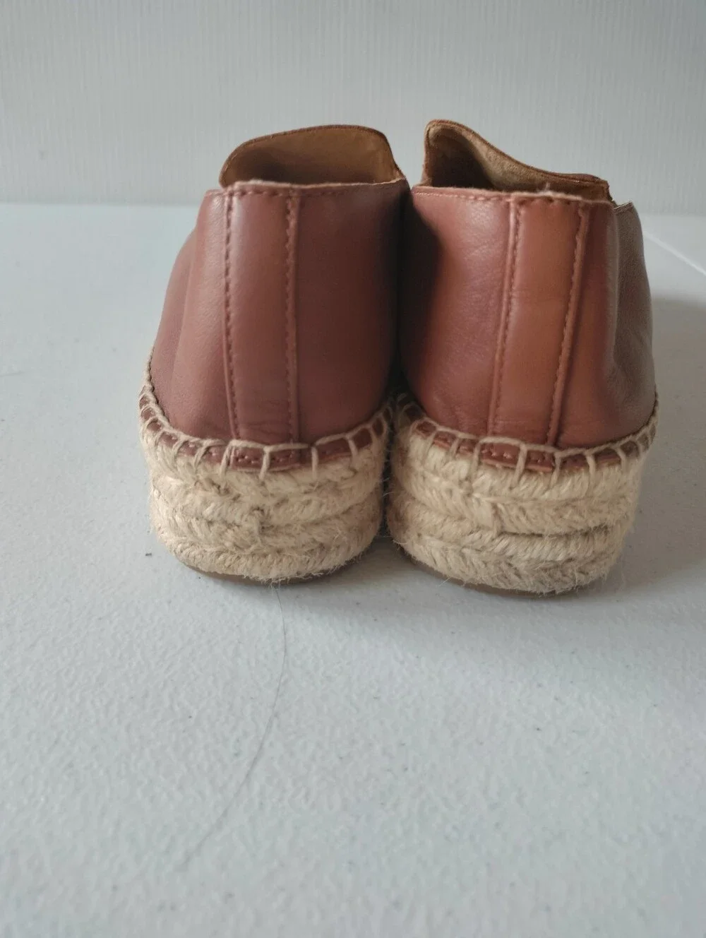 Talbots Quinn Platform Brown Leather Slip On Espadrilles 8 Travel Coastal